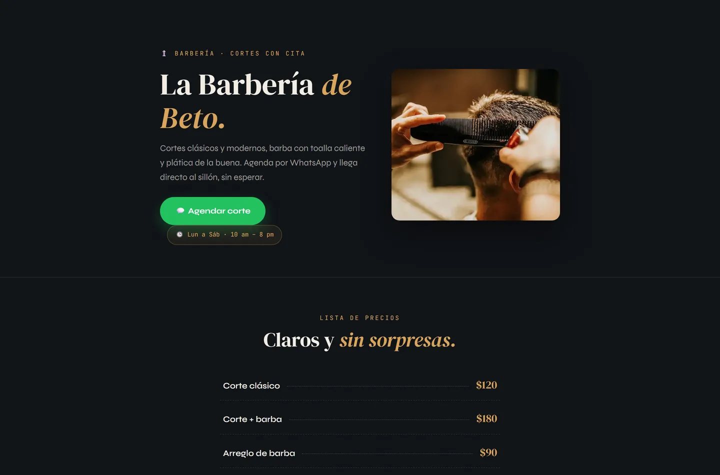 Captura del sitio de La Barbería de Beto